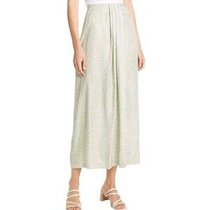 Vince Midi Skirt Size 4 Twee Silk Blend Preppy Pleated Pale Green Stone Dot NWT